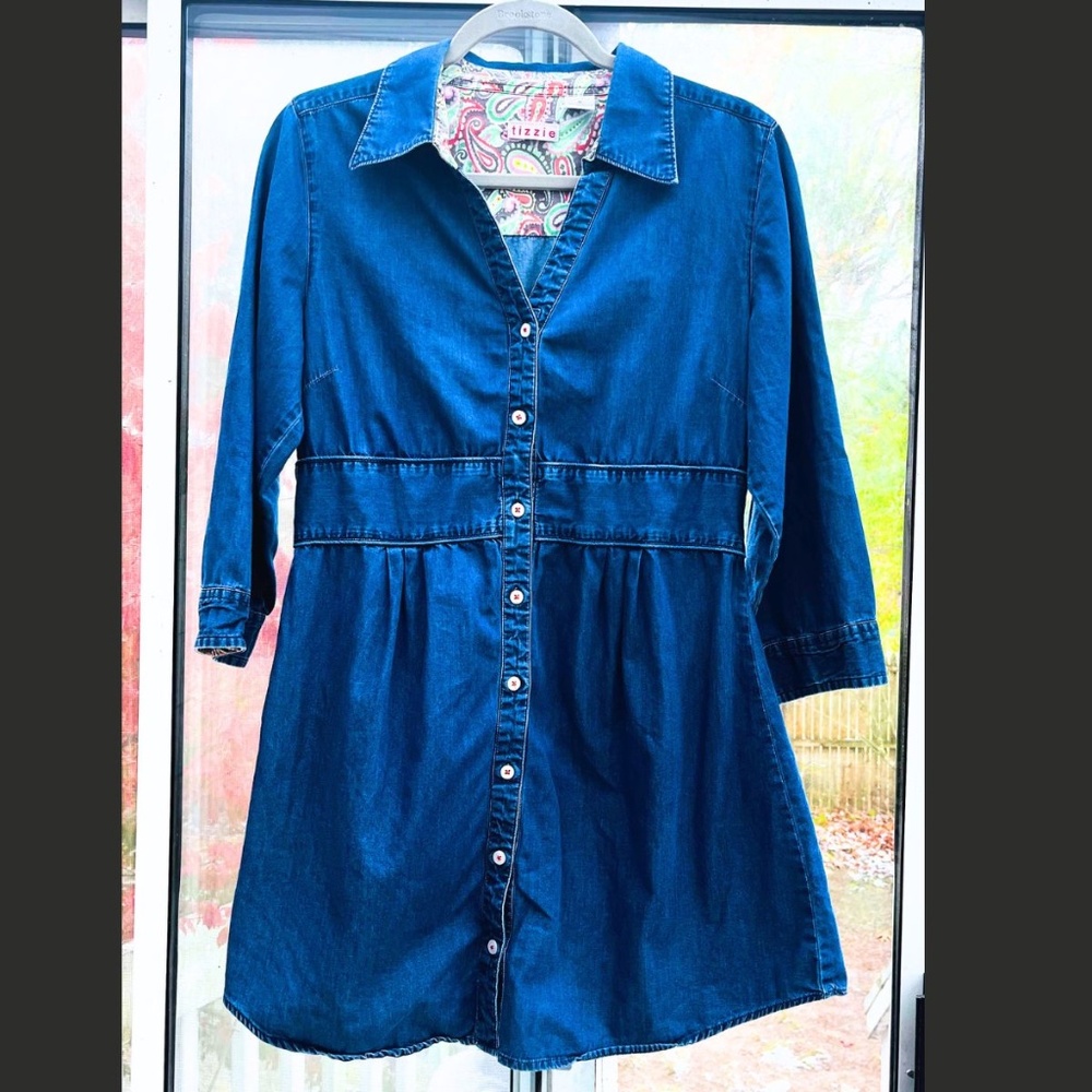 Tizzie by Dizzy Lizzie Denim Button Down Shirt Dress Size Medium